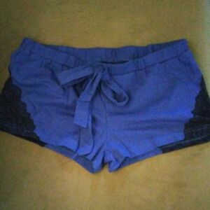 SHEIN Blue Lounge Shorts with Black Lace Side Panels